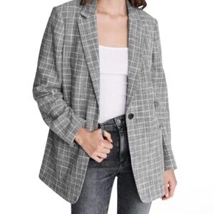 Rag & Bone Ames Blazer Jacket Textured Gray Checked Plaid Cotton Preppy Size 14
